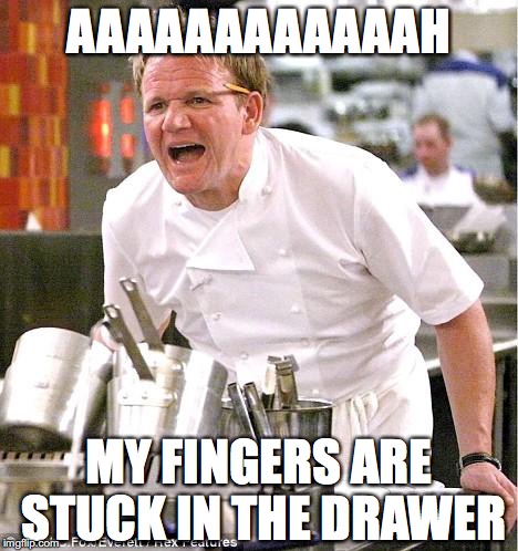 Chef Gordon Ramsay | AAAAAAAAAAAAH; MY FINGERS ARE STUCK IN THE DRAWER | image tagged in memes,chef gordon ramsay | made w/ Imgflip meme maker