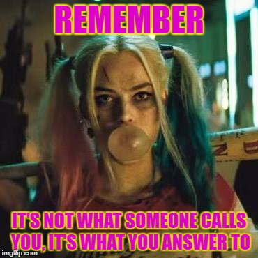 REMEMBER; IT'S NOT WHAT SOMEONE CALLS YOU, IT'S WHAT YOU ANSWER TO | image tagged in harley | made w/ Imgflip meme maker