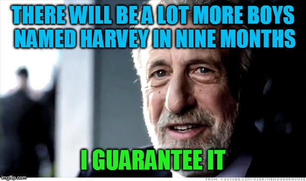I Guarantee It | THERE WILL BE A LOT MORE BOYS NAMED HARVEY IN NINE MONTHS; I GUARANTEE IT | image tagged in memes,i guarantee it | made w/ Imgflip meme maker