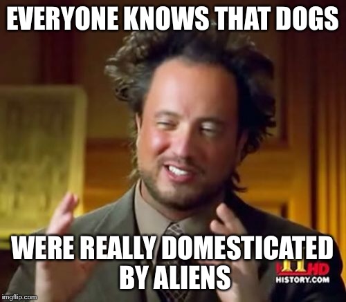 Dogs | EVERYONE KNOWS THAT DOGS WERE REALLY DOMESTICATED BY ALIENS | image tagged in memes,ancient aliens,dogs,domestication | made w/ Imgflip meme maker