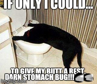 Sick Puppy | IF ONLY I COULD... TO GIVE MY BUTT A REST. DARN STOMACH BUG!!!😪😖 | image tagged in sick puppy | made w/ Imgflip meme maker