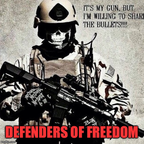 Defenders of freedom | DEFENDERS OF FREEDOM | image tagged in guns,bullets,share,military,army | made w/ Imgflip meme maker