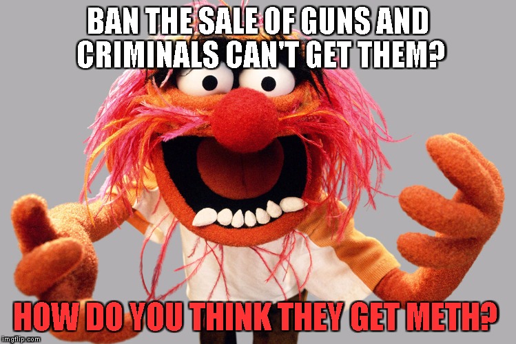 animal muppets | BAN THE SALE OF GUNS AND CRIMINALS CAN'T GET THEM? HOW DO YOU THINK THEY GET METH? | image tagged in animal muppets | made w/ Imgflip meme maker