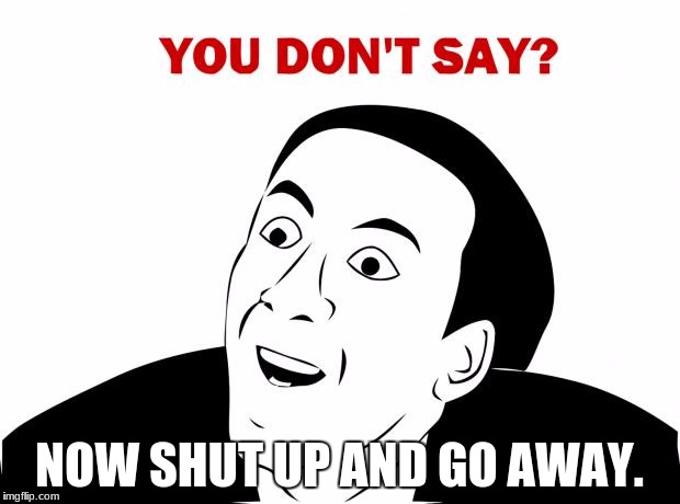 You Don't Say | NOW SHUT UP AND GO AWAY. | image tagged in memes,you don't say | made w/ Imgflip meme maker