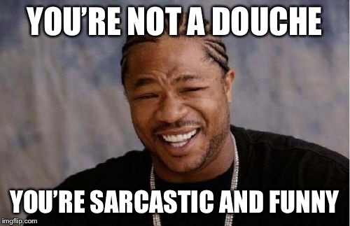 Yo Dawg Heard You Meme | YOU’RE NOT A DOUCHE YOU’RE SARCASTIC AND FUNNY | image tagged in memes,yo dawg heard you | made w/ Imgflip meme maker