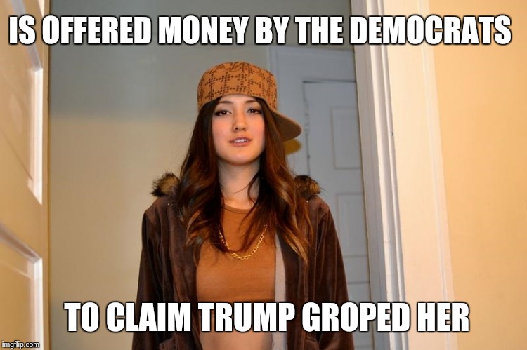 When all else fails you know this is next | IS OFFERED MONEY BY THE DEMOCRATS; TO CLAIM TRUMP GROPED HER | image tagged in scumbag stephanie,dirty,democrats,desperate,time | made w/ Imgflip meme maker