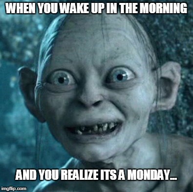 Gollum | WHEN YOU WAKE UP IN THE MORNING; AND YOU REALIZE ITS A MONDAY... | image tagged in memes,gollum | made w/ Imgflip meme maker