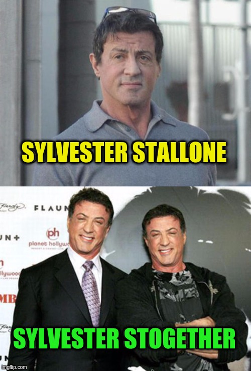 Maybe the solution to being alone is just a name change? | SYLVESTER STALLONE; SYLVESTER STOGETHER | image tagged in memes,funny,sylvester stallone,actors,alone,together | made w/ Imgflip meme maker