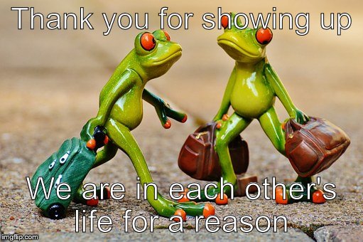 Thank you for showing up; We are in each other's life for a reason | image tagged in together,travel,couple | made w/ Imgflip meme maker