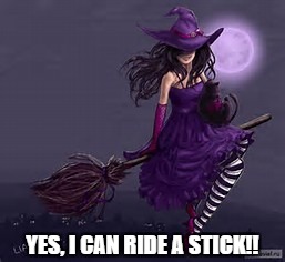 YES, I CAN RIDE A STICK!! | YES, I CAN RIDE A STICK!! | image tagged in broom,broomstick,witch,yes i can ride a stick,halloween,samhain | made w/ Imgflip meme maker