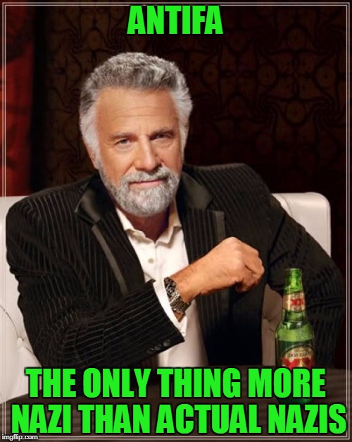 The Most Interesting Man In The World Meme | ANTIFA THE ONLY THING MORE NAZI THAN ACTUAL NAZIS | image tagged in memes,the most interesting man in the world | made w/ Imgflip meme maker