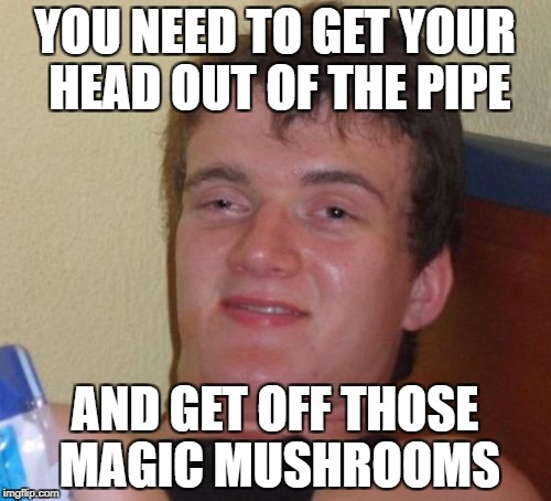 10 Guy Meme | YOU NEED TO GET YOUR HEAD OUT OF THE PIPE AND GET OFF THOSE MAGIC MUSHROOMS | image tagged in memes,10 guy | made w/ Imgflip meme maker