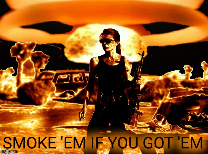 There's no fate but what we make for ourselves | SMOKE 'EM IF YOU GOT 'EM | image tagged in terminator 2,sarah connor,pepe party,fate | made w/ Imgflip meme maker