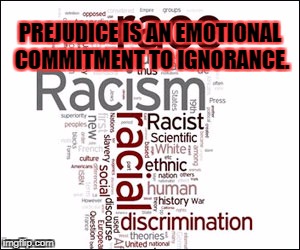 PREJUDICE IS AN EMOTIONAL COMMITMENT TO IGNORANCE. | image tagged in racism,no racism,impeach trump,white privilege,white supremacy | made w/ Imgflip meme maker
