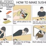 Me | HEY... WHY AM I IN THIS COMIC | image tagged in how to make sushi | made w/ Imgflip meme maker