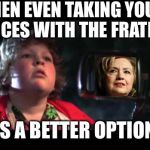 Totally 80's reference | WHEN EVEN TAKING YOUR CHANCES WITH THE FRATELLIS; IS A BETTER OPTION | image tagged in goonies,hillary clinton 2016 | made w/ Imgflip meme maker