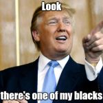 Donald Trump Pointing | Look; there's one of my blacks | image tagged in donald trump pointing | made w/ Imgflip meme maker