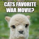 Bad pun Alpaca | WHAT'S GRUMPY CATS FAVORITE WAR MOVIE? ALPACA LIPS NO | image tagged in alpaca bad pun,funny memes,grumpy cat,alpaca,puns,bad pun | made w/ Imgflip meme maker