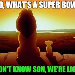 Lion's fans be like | DAD, WHAT'S A SUPER BOWL? I DON'T KNOW SON, WE'RE LIONS | image tagged in lion king,detroit lions,nfl,super bowl | made w/ Imgflip meme maker