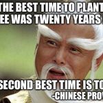 If you're waiting for a sign, this is it... | THE BEST TIME TO PLANT A TREE WAS TWENTY YEARS AGO; THE SECOND BEST TIME IS TODAY; -CHINESE PROVERB | image tagged in confucious,proverb,now | made w/ Imgflip meme maker