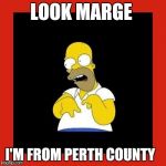 Retard homer.  | LOOK MARGE; I'M FROM PERTH COUNTY | image tagged in retard homer | made w/ Imgflip meme maker