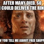 It's Finally Over | AFTER MANY DIED, SO I COULD DELIVER THE RING; NOW YOU TELL ME ABOUT FREE SHIPPING | image tagged in memes,its finally over | made w/ Imgflip meme maker