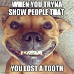 Smiling dog | WHEN YOU TRYNA SHOW PEOPLE THAT; YOU LOST A TOOTH | image tagged in smiling dog | made w/ Imgflip meme maker