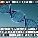 Scumbag evolution | HUMANS WILL ONLY GET ONE CHILDHOOD; TURRITOPSIS DOHRNII JELLYFISH CAN REVERT BACK TO AN EARLIER STAGE IN THEIR LIFE CYCLE WHENEVER THEY PLEASE | image tagged in scumbag dna,dna,jellyfish,humans,childhood,memes | made w/ Imgflip meme maker