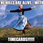 Maria Sound of Music | THE HILLS ARE ALIVE....WITH; TIMECARDS!!!!!! | image tagged in maria sound of music | made w/ Imgflip meme maker