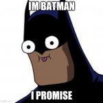 batman derp | IM BATMAN; I PROMISE | image tagged in batman derp | made w/ Imgflip meme maker