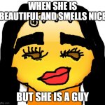 Emoji hm | WHEN SHE IS BEAUTIFUL AND SMELLS NICE; BUT SHE IS A GUY | image tagged in emoji hm | made w/ Imgflip meme maker