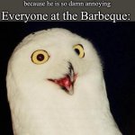 E | Everyone at the Barbeque:; Me:Roasts my sibling because he is so damn annoying | image tagged in o rly | made w/ Imgflip meme maker