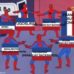 word.mp4 | FRANCE
(BUT LONG); SEIDIN TSAE
(EAST INDIES BUT BACKWARDS); YUGOSLAVIA; SERBIA & MONTENEGRO; SRUSIA
(RUSSIA BUT WEIRD); SNDALREHTEN
(NETHERLANDS BACKWARS); YAUGARAP
(PARAGUAY BACKWARDS) | image tagged in spiderman pointing at spiderman pointing at spiderman | made w/ Imgflip meme maker