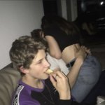 Girl Kissing Guy Next To The Guy Eating Chips template