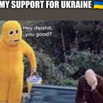 Ukraine funny | MY SUPPORT FOR UKRAINE 🇺🇦 | image tagged in hey dipshit you good | made w/ Imgflip meme maker