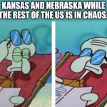Squidward Don't Care | KANSAS AND NEBRASKA WHILE THE REST OF THE US IS IN CHAOS: | image tagged in squidward don't care | made w/ Imgflip meme maker