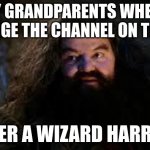 hagrid yer a wizard | MY GRANDPARENTS WHEN I CHANGE THE CHANNEL ON THE TV; YER A WIZARD HARRY | image tagged in hagrid yer a wizard | made w/ Imgflip meme maker