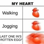 Childhood be like (part 1): | Walking; Jogging; "LAST ONE IN'S A ROTTEN EGG!" | image tagged in my heart blank,memes | made w/ Imgflip meme maker
