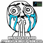 havnt got one,still would be cool tho. | WHEN YOU GET A GOOD COMMENT IN IMGFLIP FROM ICEU: | image tagged in derp happy crying | made w/ Imgflip meme maker