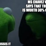 Kermit dark side | MS CHAVEZ WHEN SHE SAYS THAT THE CONCERT IS WORTH 30% OF THE GRADE; THE KID WHO MISSES IT | image tagged in kermit dark side | made w/ Imgflip meme maker