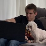 Kid and dog with laptop template