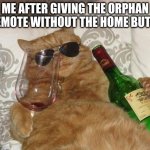lmao | ME AFTER GIVING THE ORPHAN A REMOTE WITHOUT THE HOME BUTTON | image tagged in funny cat birthday | made w/ Imgflip meme maker