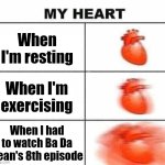 "Tears for fears" is and will always be my most favorite episode before Halloween | When I'm resting; When I'm exercising; When I had to watch Ba Da Bean's 8th episode | image tagged in my heart blank,memes,ba da bean,funny,halloween | made w/ Imgflip meme maker
