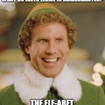 Daily Bad Dad Joke 11/20/2023 | WHAT DO ELVES LEARN IN KINDERGARTEN? THE ELF-ABET. | image tagged in memes,buddy the elf | made w/ Imgflip meme maker
