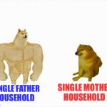 Strong dog vs weak dog | SINGLE MOTHER HOUSEHOLD; SINGLE FATHER HOUSEHOLD | image tagged in strong dog vs weak dog,family,single mom | made w/ Imgflip meme maker