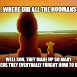 Lion King | DAD, WHERE DID ALL THE HOOMANS GO? WELL SON, THEY MADE UP SO MANY GENDERS THEY EVENTUALLY FORGOT HOW TO BREED | image tagged in memes,lion king | made w/ Imgflip meme maker