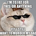 Heavy Breathing Cat | I'M TO FAT FOR THIS, OR ANYTHING; YET I STILL WANT TO MURDER MY DAD | image tagged in memes,heavy breathing cat | made w/ Imgflip meme maker