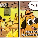 This Is Fine | School; School when: Uncooked food, ect. | image tagged in memes,this is fine | made w/ Imgflip meme maker