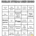 Roblox stream user bingo template