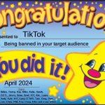 Hooray no more twerking girls | TikTok; Being banned in your target audience; April 2024; Biden, Trump, Kay, Mike, Katie, Sarah, DDTI, Jimmy, Brian, Brad, IOT, Kim, Laura, Andy, Kyle, MIT, Larry, DTMB, Tate, Greg, Pete, Joe, Chris, Phil, Roy, Doug, Mike and many others. | image tagged in memes,happy star congratulations,tiktok,tiktok sucks,tiktok ban,usa | made w/ Imgflip meme maker